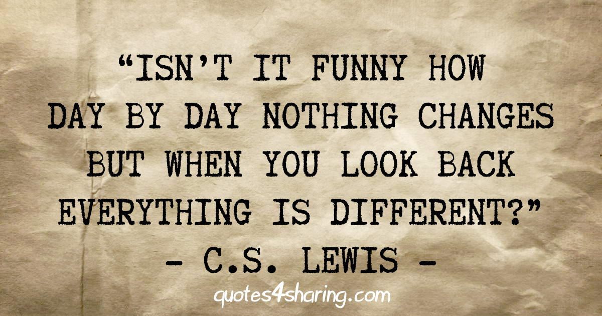 "Isn't it funny how day by day nothing changes but when you look back everything is different?" - C.S. Lewis