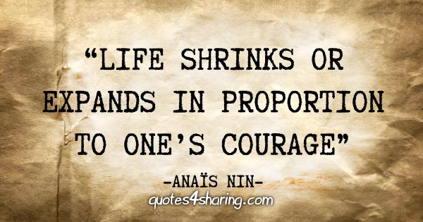 "Life shrinks or expands in proportion to one's courage" - Anais Nin