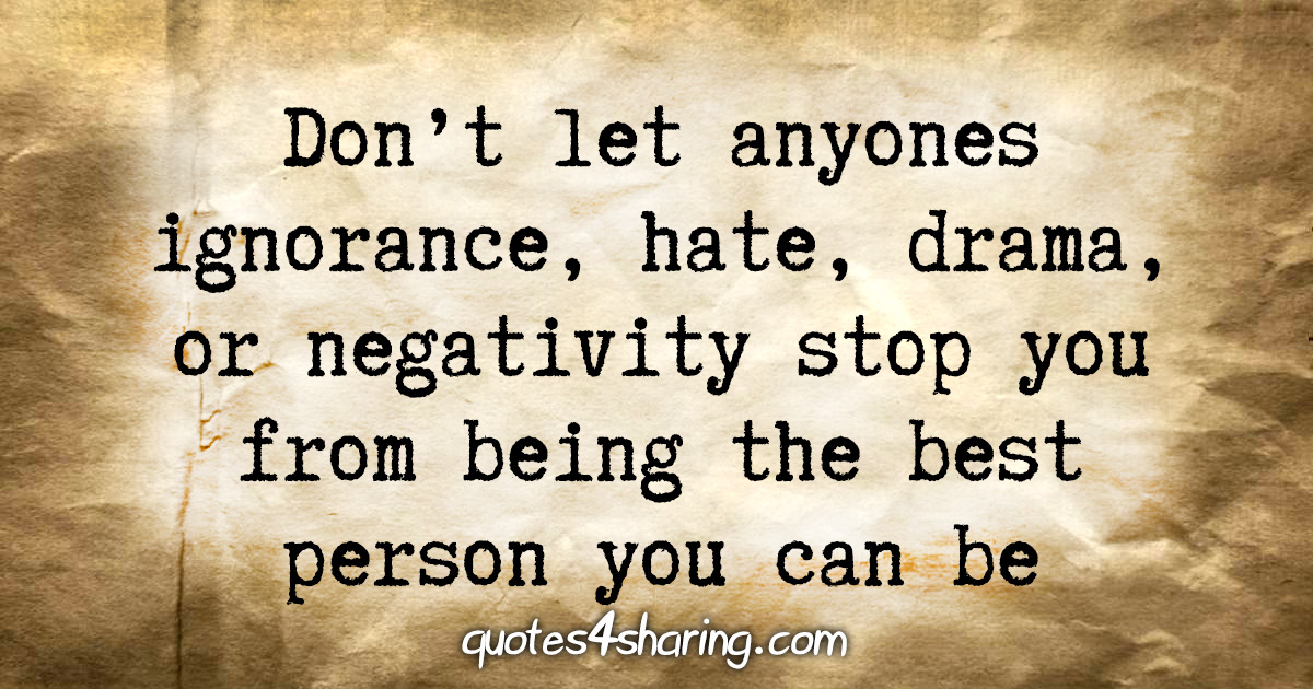 Don't let anyones ignorance, hate, drama, or negativity stop you from being the best person you can be