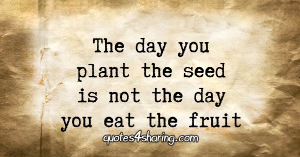 The day you plant the seed is not the day you eat the fruit