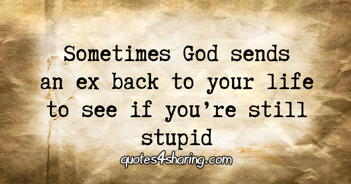 Sometimes God sends an ex back to your life to see if you're still stupid
