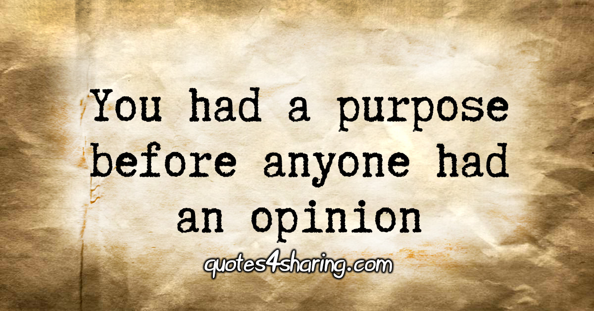 You had a purpose before anyone had an opinion