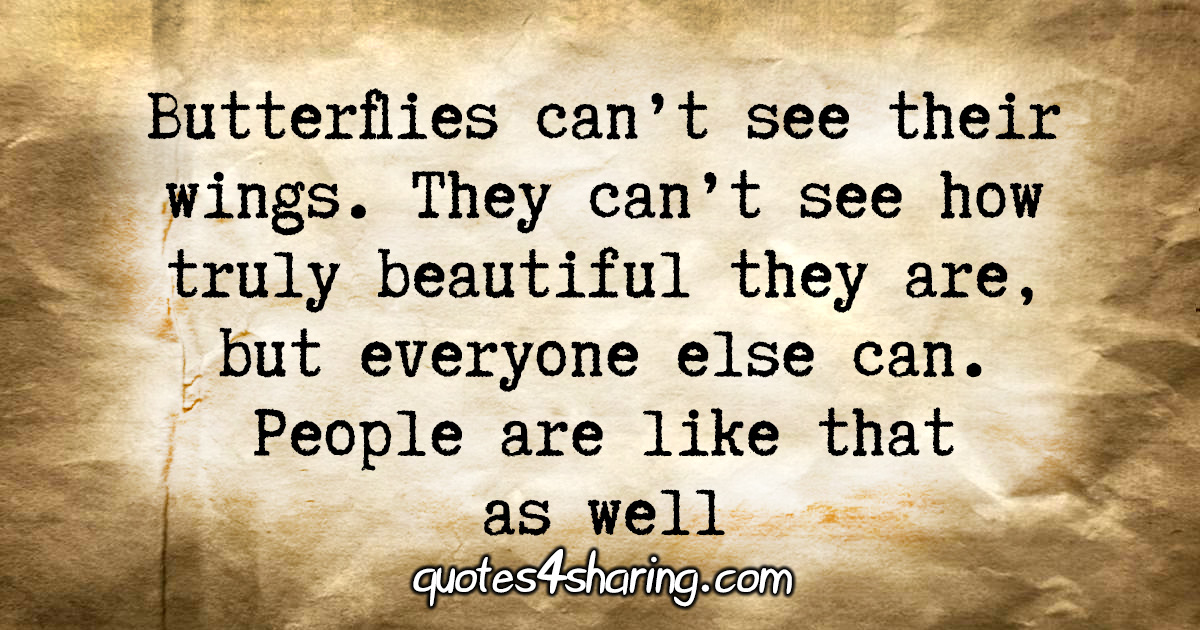 Butterflies can't see their wings. They can't see how truly beautiful they are, but everyone else can. People are like that as well