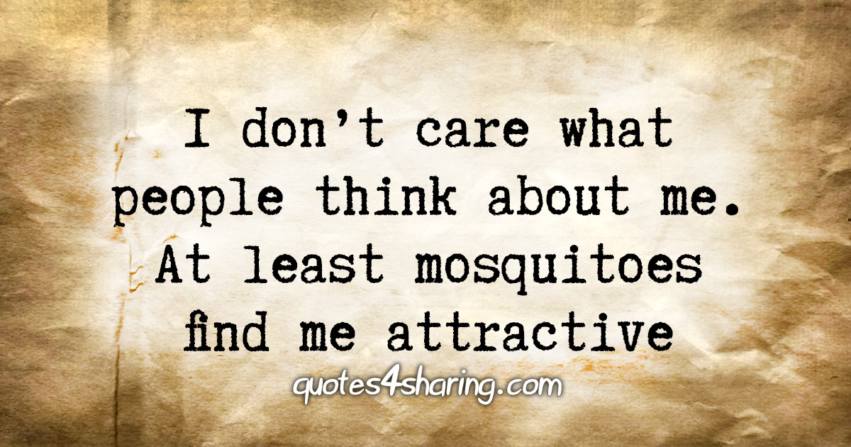 I don't care what people think about me. At least mosquitoes find me attractive