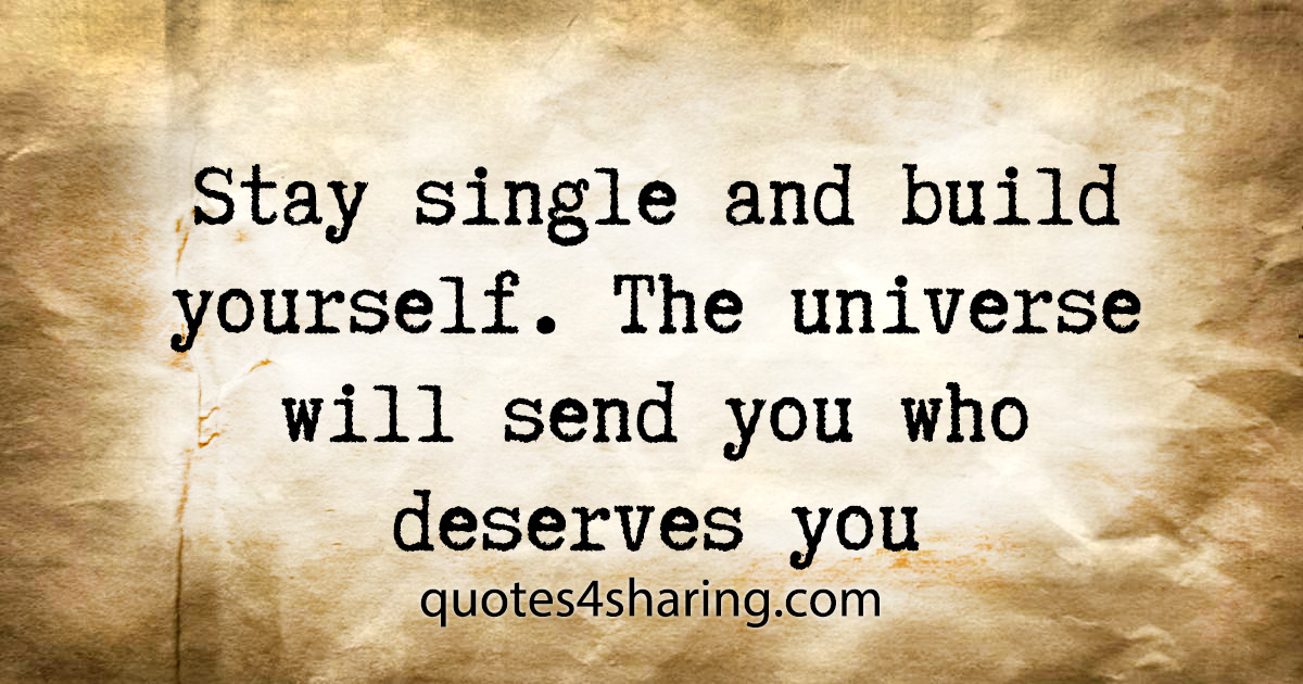 Stay single and build yourself. The universe will send you who deserves you