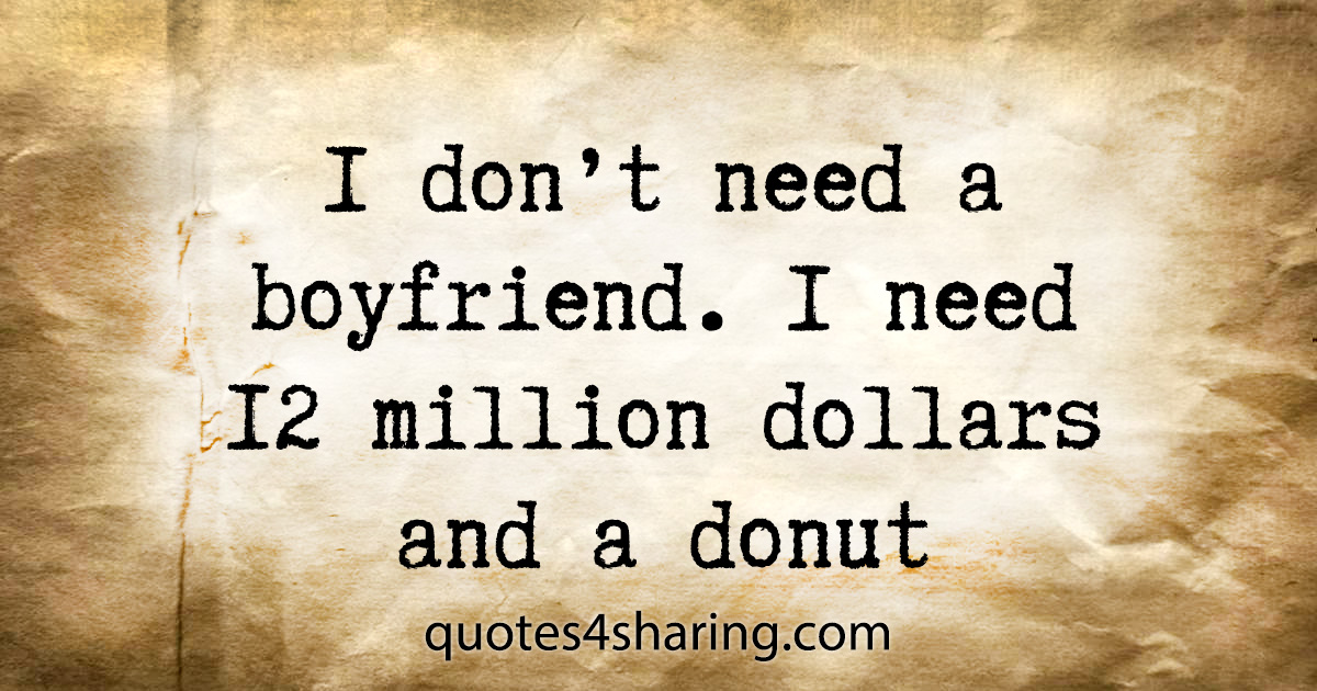 I don't need a boyfriend. I need 12 million dollars and a donut