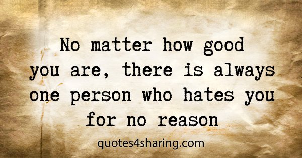 No matter how good you are, there is always one person who hates you for no reason