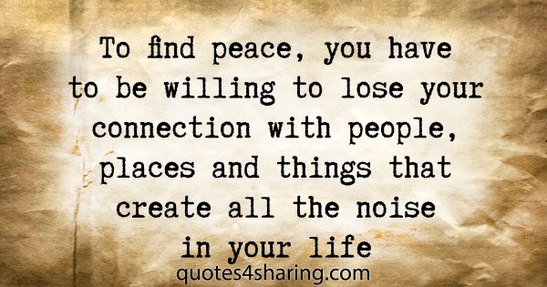To find peace, you have to be willing to lose your connection with people, places and things that create all the noise in your life